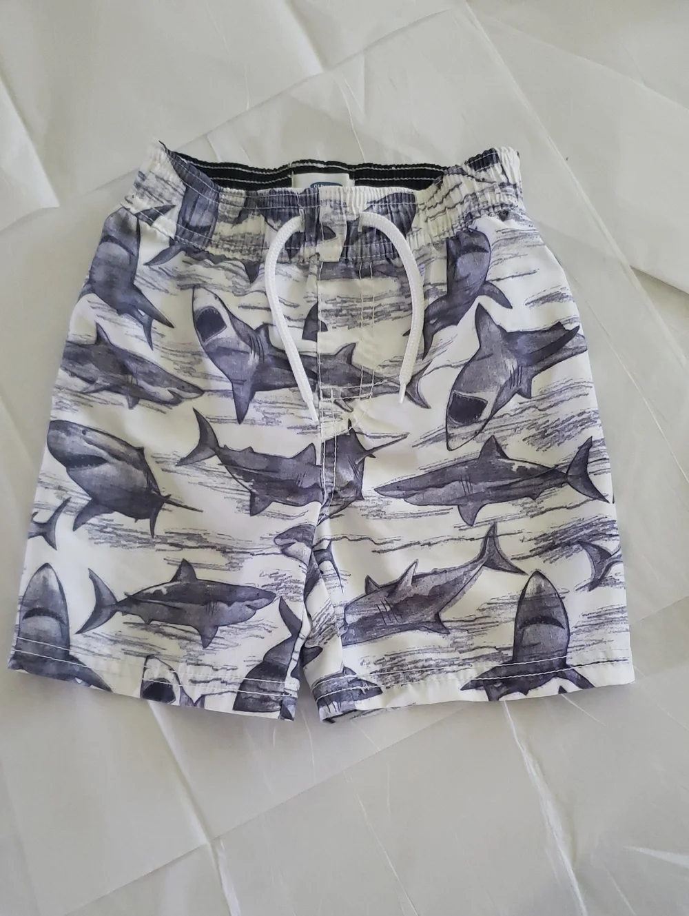 Old Navy White and Gray Shark Print Swim Trunks Boy's 2T